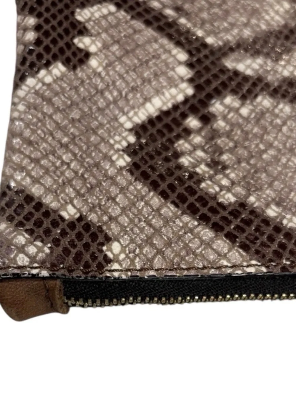 Asia Bellucci Genuine Leather Italy Brown Snakeskin Wristlet Clutch Zipper Y2K